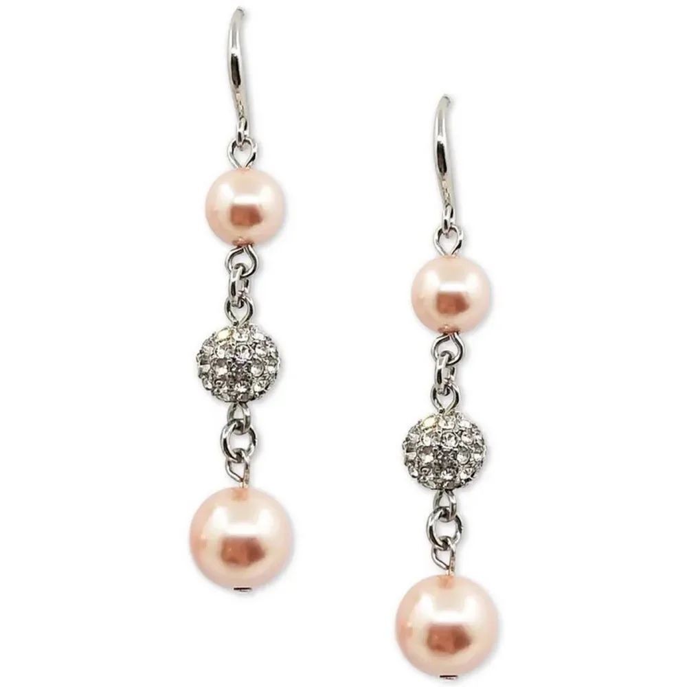 Charter Club Silver-Tone Pavé Fireball & Colored Faux Pearl Drop Earrings NWT